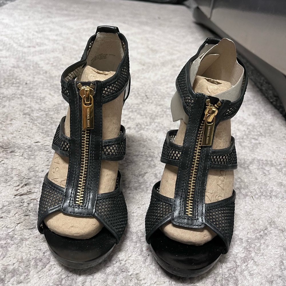 Michael Kors Gladiator Heels  5.5 Mesh Biker punk grunge goth black Zipper